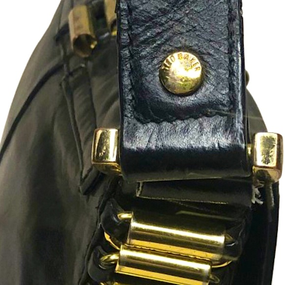 TED BAKER Black Lambskin and Brass Accent Throughout Bag & Strap Crossbody Bag - Picture 7 of 17